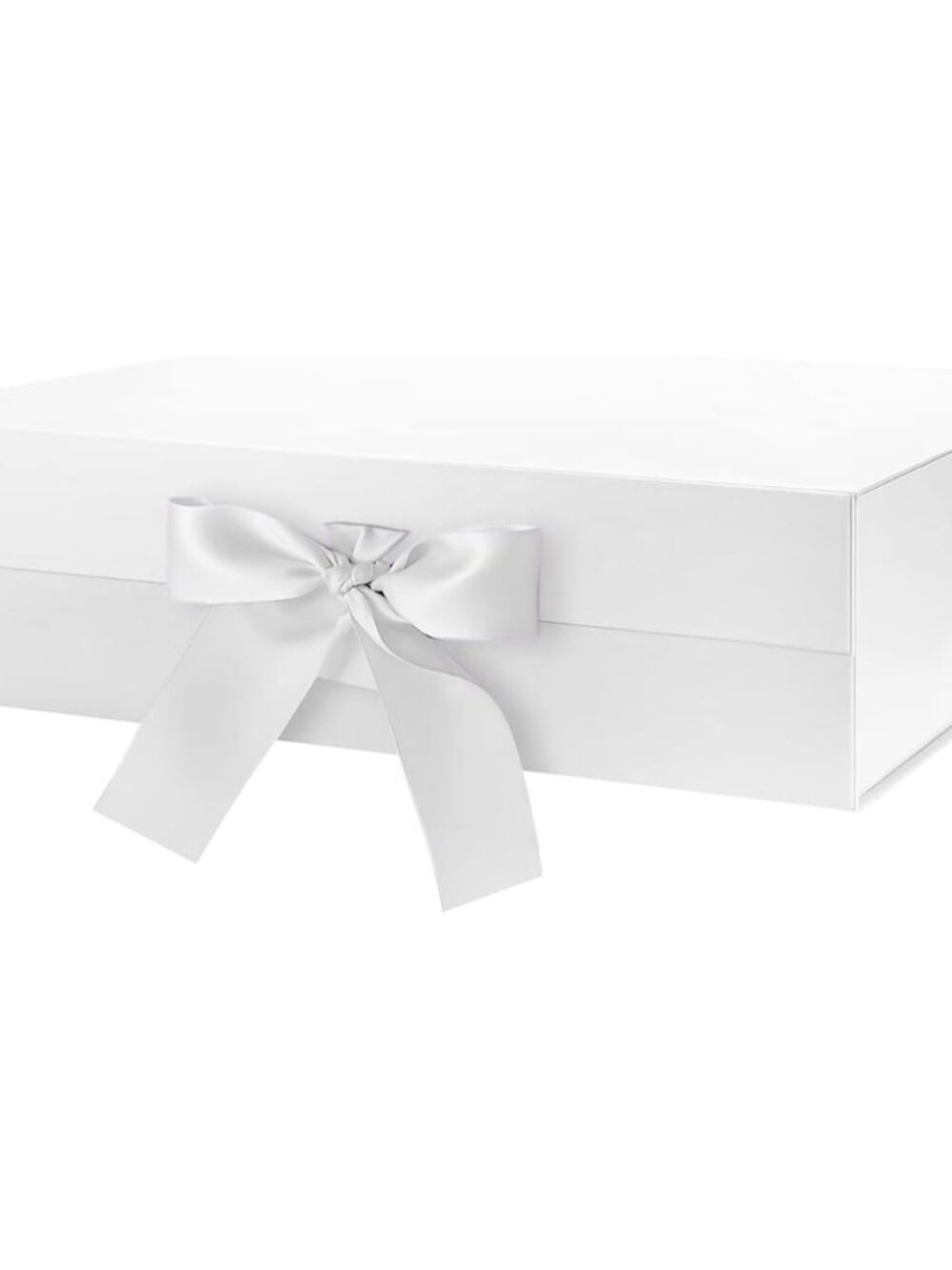 Large Gift Box with Ribbon 13.5x9x4.1 Inches Glossy White